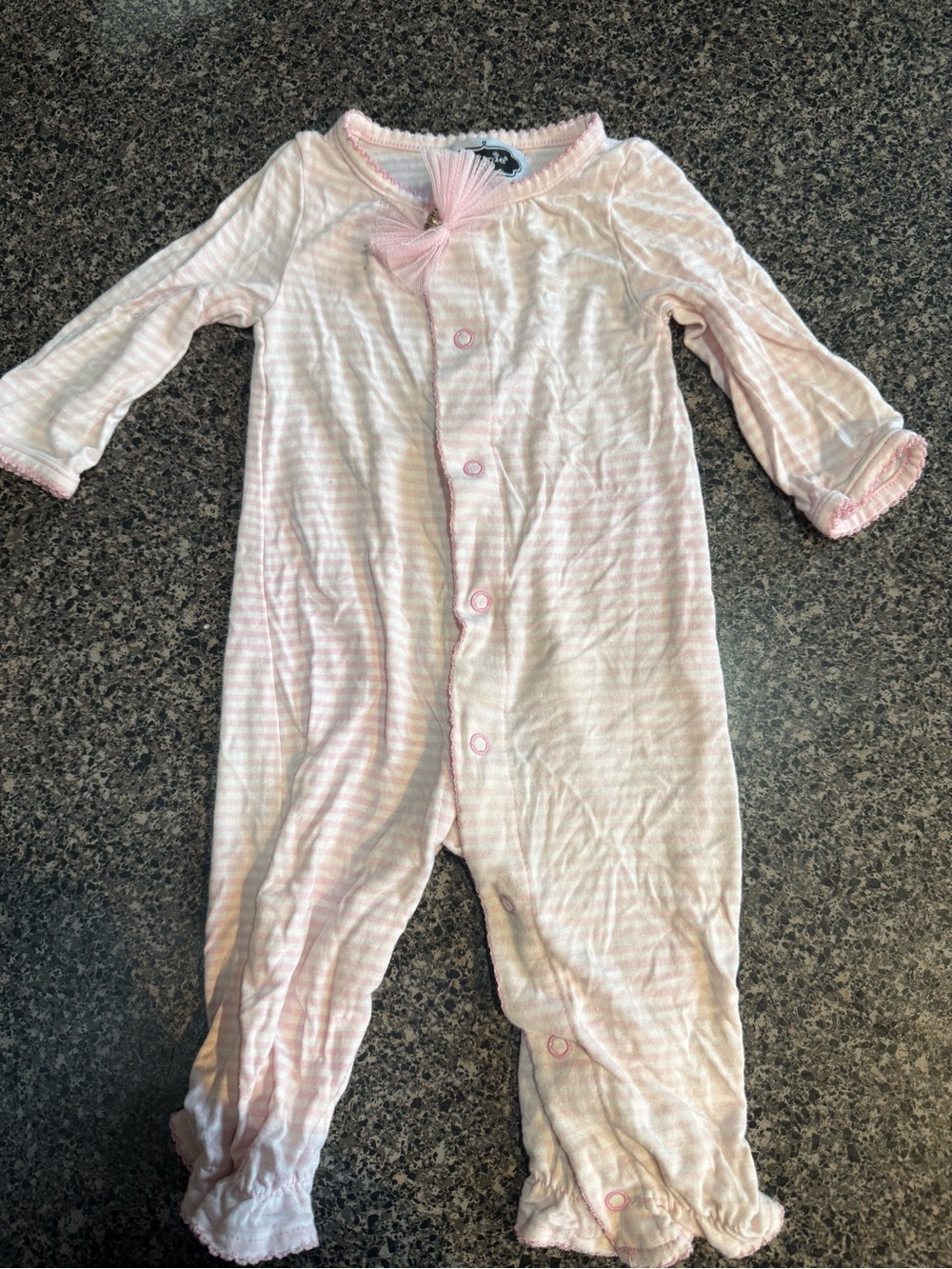 Mud Pie Pink Striped Footie with Bow Accent